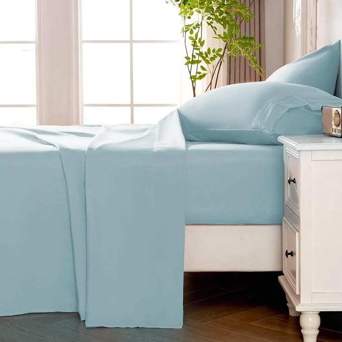 ROSE&RISY Light Blue Sheet Set, 4 Pieces Soft Bedding Queen Sheet Set, - Image 3