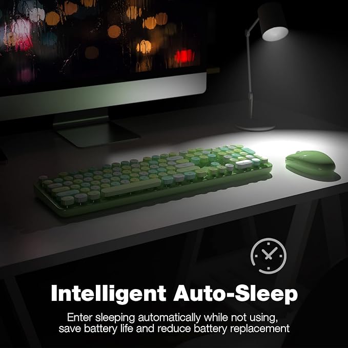 Wireless Keyboard and Mouse Combo, MOWUX Colorful Computer Full Size 2.4G Plug and Play Wireless Typewriter Keyboard and Mouse Set for Windows, Computer, Desktop, PC, Notebook (Green Colorful)-DeskoryOffice