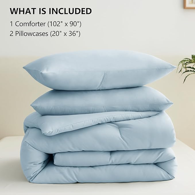 CozyLux King Size Comforter Set Light Blue, 3 Pieces Solid Comforters King Size - Image 7