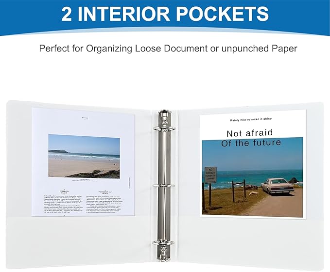 1.5 Inch 3 Ring Binder, 1-1/2“ Binder with 2 Interior Pockets, Durable White View Binders, Clear View Cover, Holds up to 325 Sheets US Letter Size, Perfect for Office/Home/School.（6 Pack）-DeskoryOffice