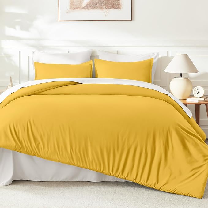 Litanika Mustard Yellow Comforter Set King Size, 3 Pieces Lightweight Solid - Image 6