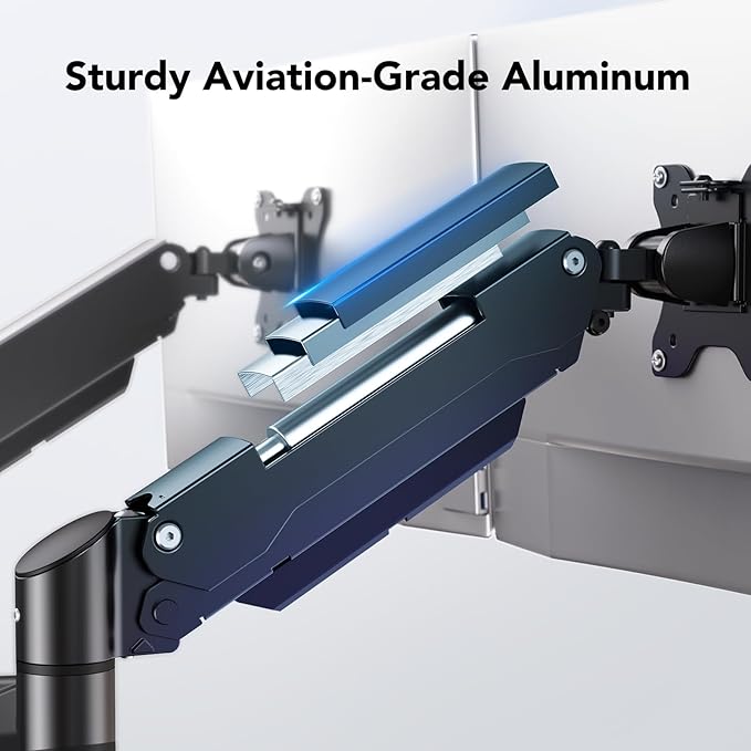 HUANUO Dual Monitor and Laptop Mount for Max 32” Monitor and 17” Laptop, Adjustable Spring Arm with Tilt, Swivel and Rotation, Dual Monitor and Notebook Stand with VESA Bracket 75/100 mm-DeskoryOffice