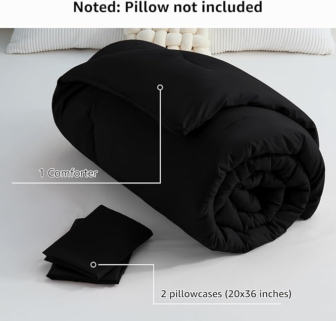 CozyLux King Size Comforter Set Black, 3 Pieces Solid Comforters King Size - Image 7