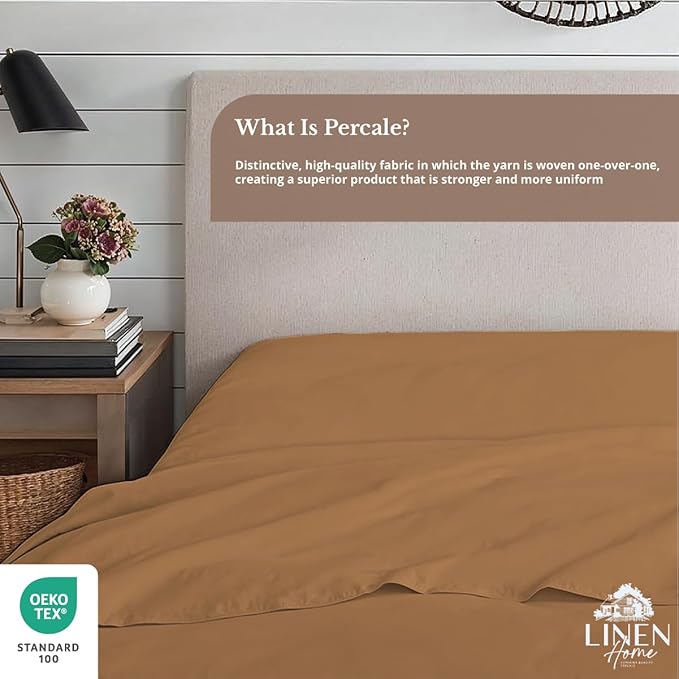 Linen Home 100% Cotton Percale 1 Flat Sheet, Queen Size - Image 4