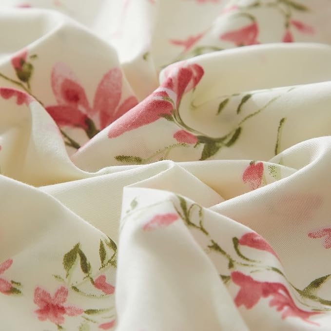 mixinni Boho Red Floral Girl Duvet Cover Set, Soft Cotton Twin Size 3-Piece - Image 6