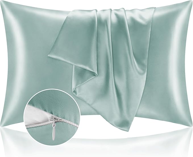 BEDELITE Satin Pillowcase with Zipper, Haze Blue King Size Pillow Cases Set of 2 by BEDELITE