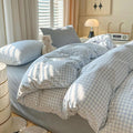 Nayoroom Gingham Duvet Cover King Size Blue White Plaid Checkered Comforter by Nayoroom