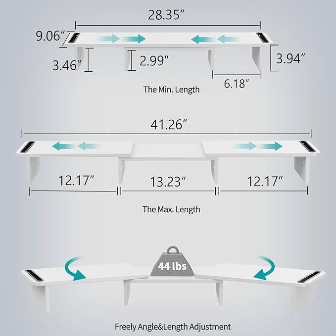 Zimilar Dual Monitor Stand Riser, Monitor Stand with Adjustable Length and Angle, Wood Monitor Stand for Desk, Monitor Riser for 2 Monitors with Storage Space-DeskoryOffice