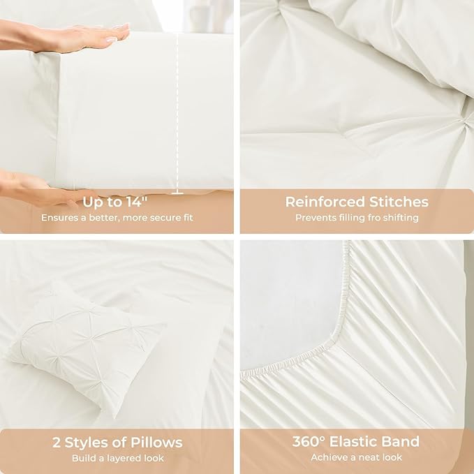 Sasttie Twin Comforter Set, 5-Piece Bed in a Bag, Pintuck Bedding Sets - Image 5