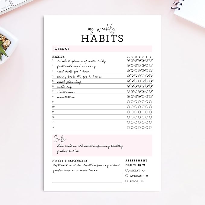CARDAMONOLY Habit Tracker Notepad in Black and Light Pink- 50 Page Tear Off - Image 5