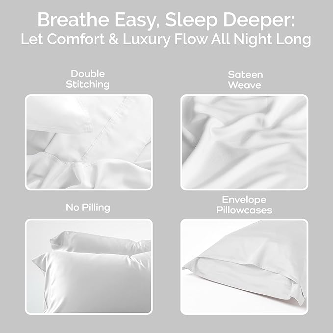 Pillow Cases King Size Set of 2 Pillowcases 100% Viscose from Bamboo Cooling - Image 4