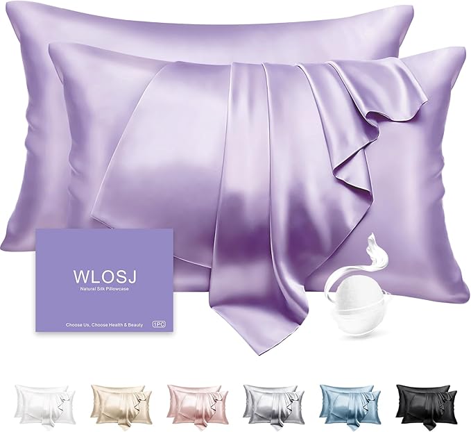 100% Silk Pillow Cases 2 Pack King Size Mulberry Silk Pillowcase Set of 2 by WLOSJ