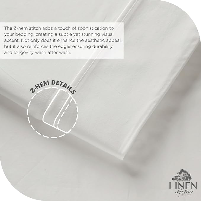Linen Home 100% Cotton Percale Sheet Set, Twin Size, Deep Pocket, 4 Pieces Set - Image 3