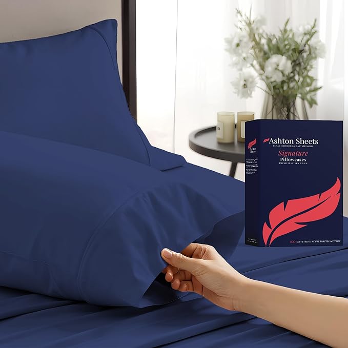 100% Egyptian Cotton Pillow Cases Standard/Queen Size Set of 2 by AshtonSheets