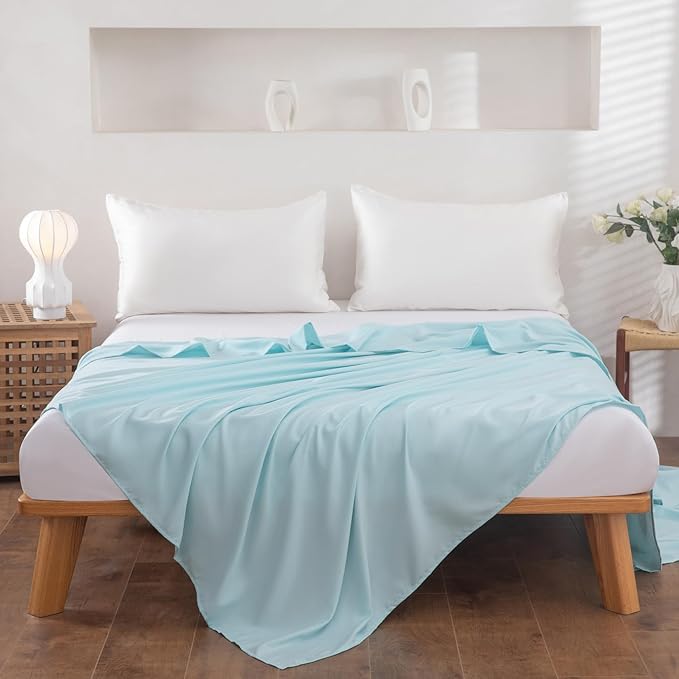 Queen Flat Sheet Only， 90x102Inch Light Blue - Image 2
