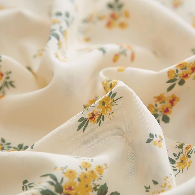 mixinni Aesthetic Floral Duvet Cover Set King Size, Farmhouse Boho Yellow - Image 6