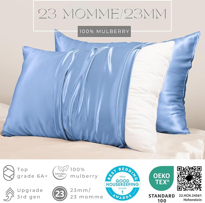 PROMEED 100% Mulberry Silk Pillowcase Set of 2, Both Sides Natural Silk Pillow - Image 2