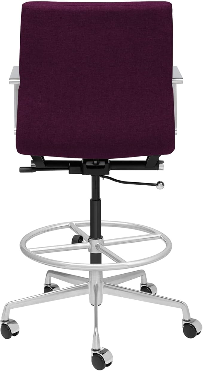Laura Davidson Furniture SOHO II Ribbed Drafting Chair for Standing Desks, Standing Desk Chair - Ergonomically Designed, Draft Height, Arm Rest & Cushion, Made of Poly-Cotton Fabric, Purple Fabric-DeskoryOffice