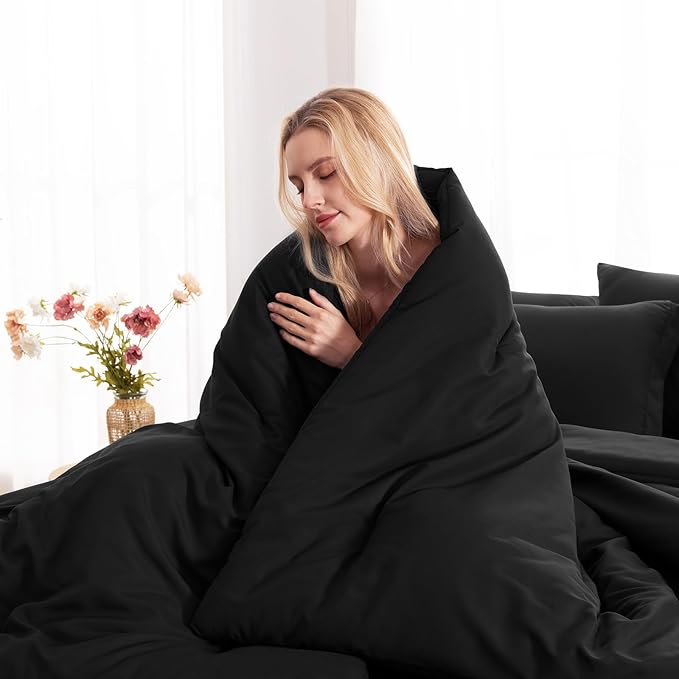 CozyLux Oversized Queen Comforter Set Black, 7 Pieces Bed in a Bag Comforter Set - Image 7