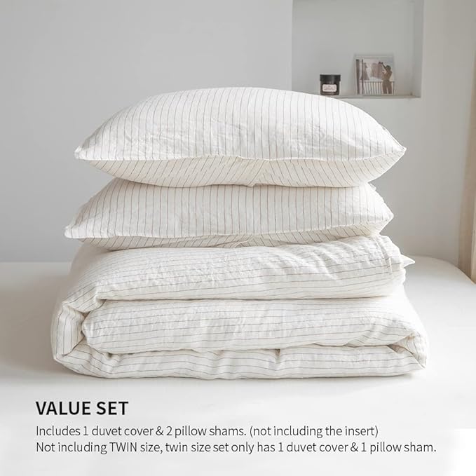 Simple&Opulence 100% Linen Duvet Cover Set 3pcs Yarn Dyed Vertical Pinstripe - Image 5