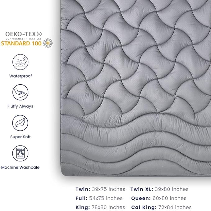 SLEEP ZONE Waterproof King Mattress Pad, Soft Mattress Topper, Fitted Mattress - Image 6