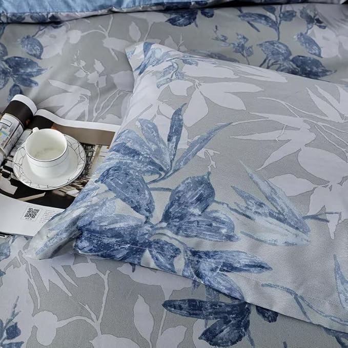 OAITE Duvet Cover Queen Size, Reversible Flower Blue Duvet Cover Set - Image 4