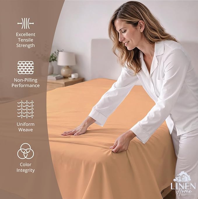 Linen Home 100% Cotton Percale 1 Flat Sheet, Queen Size - Image 2