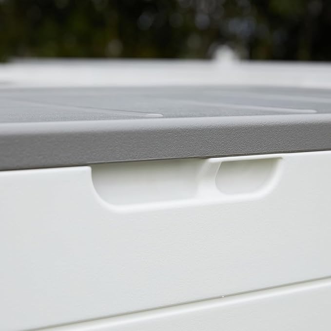 100 Gallon Plus Resin Deck Box, Waterproof Outdoor Storage Bin for Patio Furniture, Pool Accessories, and Garden Tools, Lockable & UV-Resistant, White-DeskoryOffice