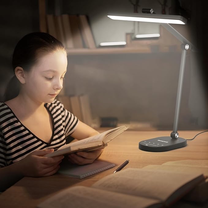 Honeywell Desk Lamp for Home Office, H4 Sunturalux™ Eye-Caring LED Desk Light, 700LM Dimmable Desk Lamp with Timer, Adjustable Desk Reading Light, Touch Auto Dimming Table Lamp for Study, Bedroom-DeskoryOffice