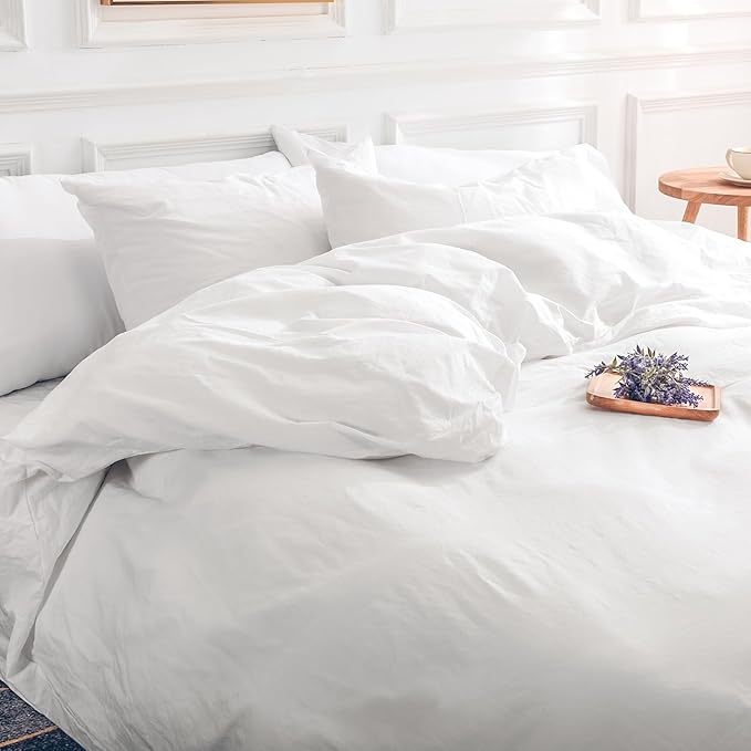 NEXHOME PRO Cotton Duvet Cover Set King Size Linen Feel White Organic Natural by NEXHOMEPRO