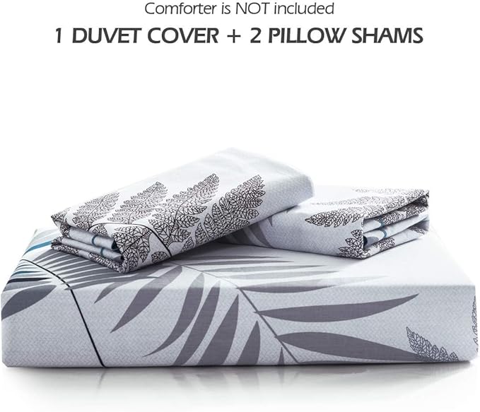 Duvet Cover Set, 600 Thread Count Cotton White Leaf Floral Pattern Print - Image 6