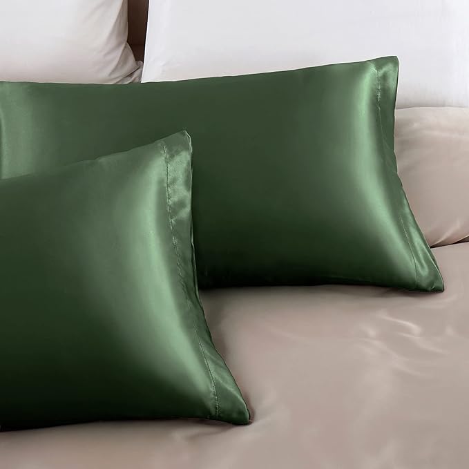 Aormenzy Satin Pillow Cases for Women Standard Size Set of 2, Woodland Green - Image 5