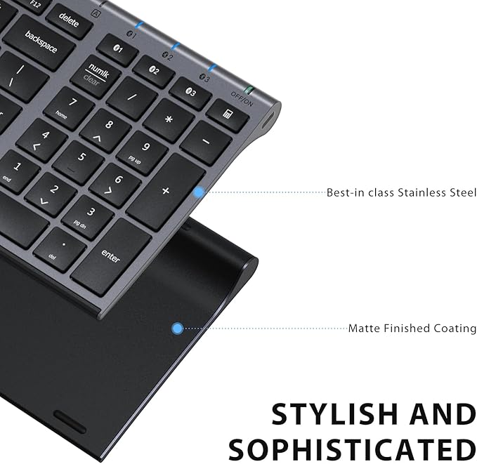 iClever BK10 Bluetooth Keyboard, Universal Bluetooth 5.1 Wireless Keyboard with Number Pad, Ergonomic Design, Multi-Device Compatibility, Stable Connection for Mac, iPad, iPhone, Android, Windows-DeskoryOffice