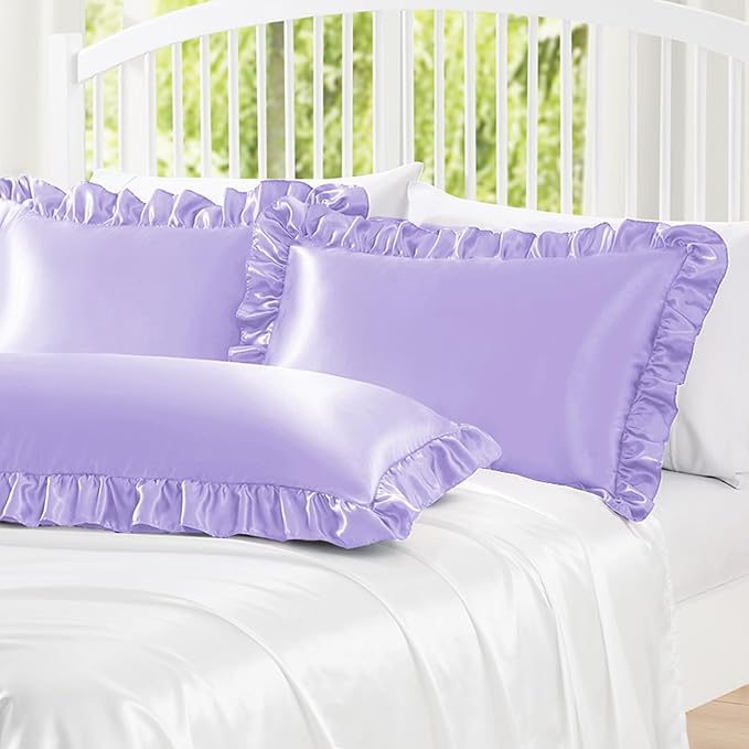 Homiest Ruffle Satin Body Pillow Cover, Silky Satin Body Pillowcase - Image 4