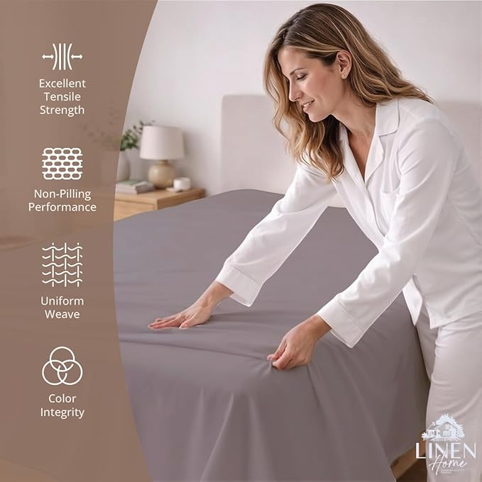 Linen Home 100% Cotton Percale 1 Flat Sheet, Queen Size - Image 2