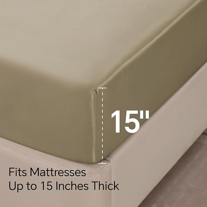 BEDELITE Satin Sheets Full Size Bed Set, Luxury Soft Taupe Silky Sheets - Image 6