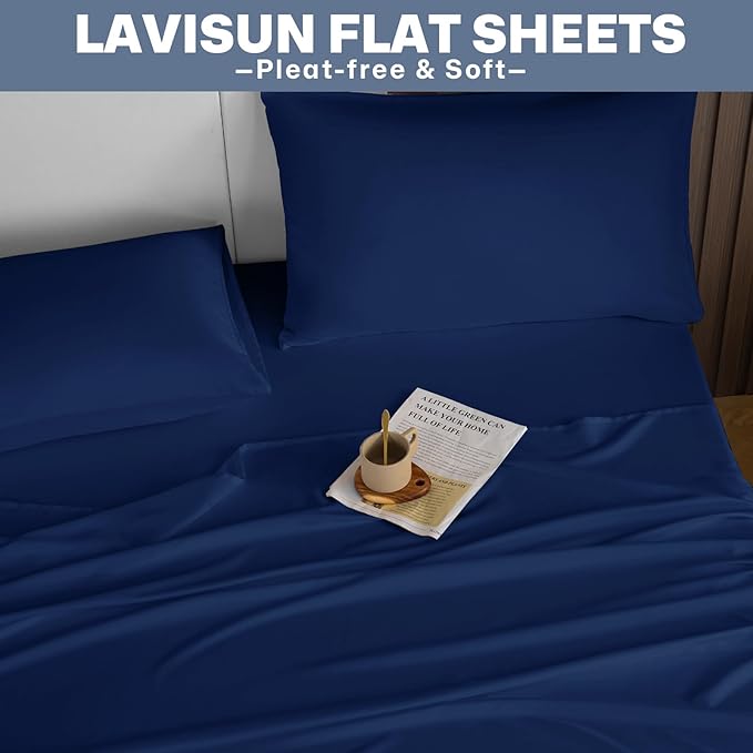 Lavisun Queen Flat Sheets 6 Pack, Brushed Microfiber Bed Sheets, Soft & - Image 8