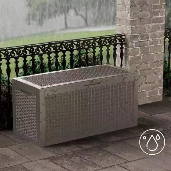 100 Gallon Outdoor Storage Box Waterproof Lockable Resin Deck Box Large, Patio Storage Bin for Pool Accessories Cushion Furniture, Garden Tools, UV-Resistant Outside Delivery Grey-DeskoryOffice