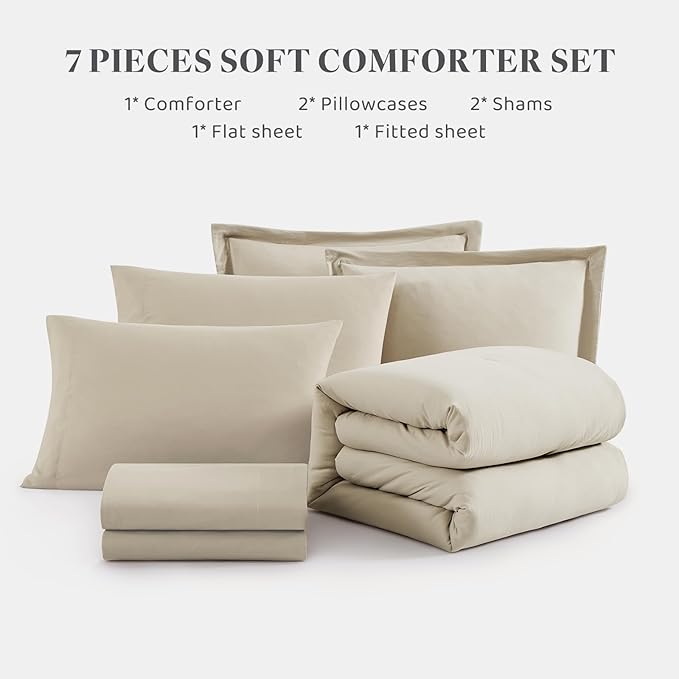 WRENSONGE Light Oatmeal Queen Comforter Set, 7 Pieces Soft Microfiber - Image 7