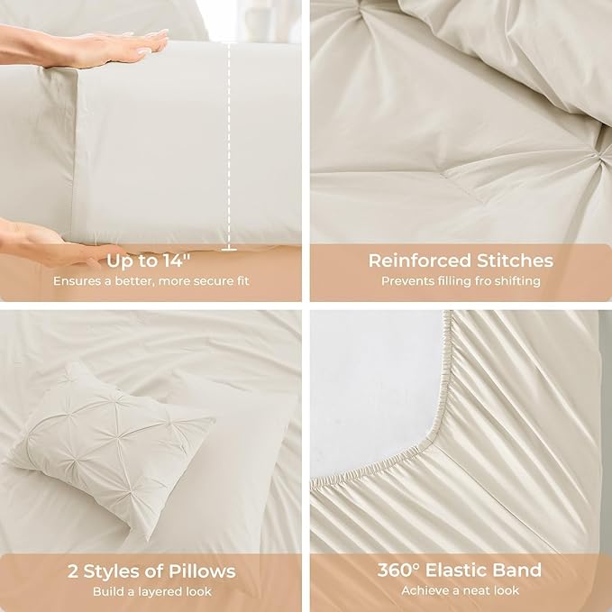 Sasttie Twin Comforter Set, 5-Piece Bed in a Bag, Pintuck Bedding Sets - Image 5