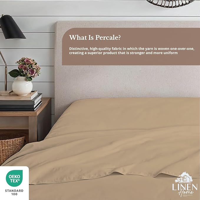 Linen Home 100% Cotton Percale 1 Flat Sheet, Twin Size - Image 4