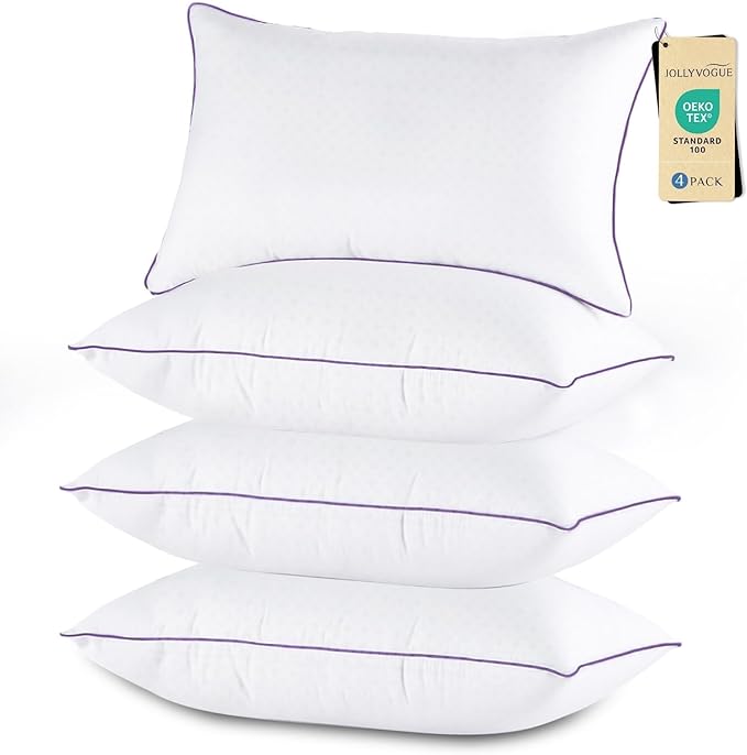 JOLLYVOGUE Pillows King Size Set of 4, Washable Supportive Bed Pillows by JOLLYVOGUE