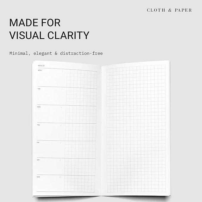 Cloth & Paper Travel Notebook | Weekly Planner Graph – Matcha | A5 Slim Weekly - Image 2