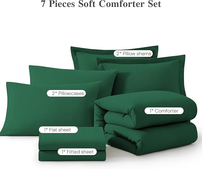 WRENSONGE Full Size Comforter Sets, 7 Pieces Emerald Green Bed in a Bag - Image 6