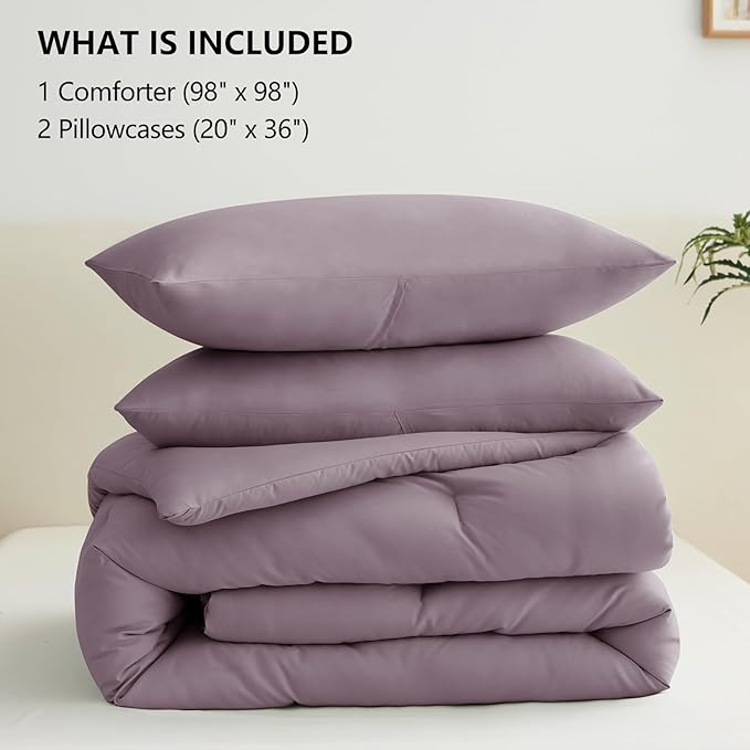 CozyLux Oversized Queen Comforter Set Dusty Purple, 3 Pieces 98x98 Solid - Image 6