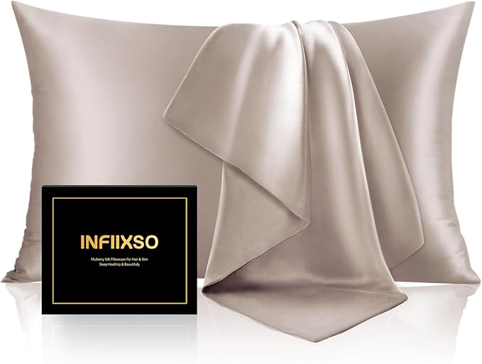 INFIIXSO Silk Pillow Cases 2 Pack Standard Size, Ultra Smooth & Soft Mulberry by INFIIXSO