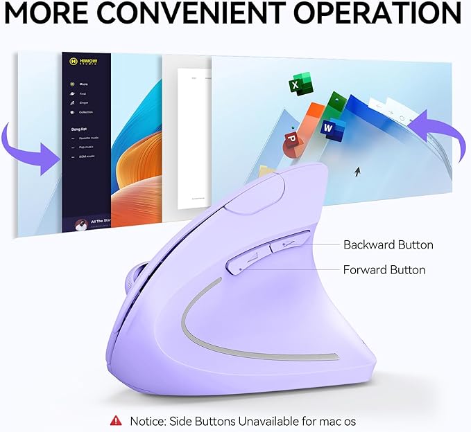 TECKNET Ergonomic Mouse, Wireless Bluetooth Vertical Mouse, 4800 DPI Optical Tracking, 6 Adjustable DPI, Quiet Clicks, 2.4GHz with USB A Receiver, 12 Months Battery, 6 Buttons, Wide Compatibility-DeskoryOffice