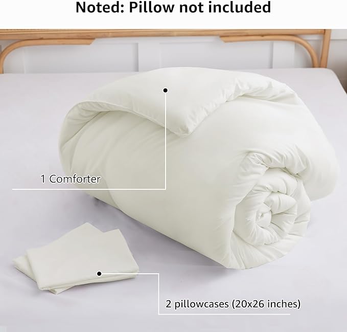 CozyLux Full Size Comforter Set Ivory, 3 Pieces Solid Breathable Quilted - Image 6