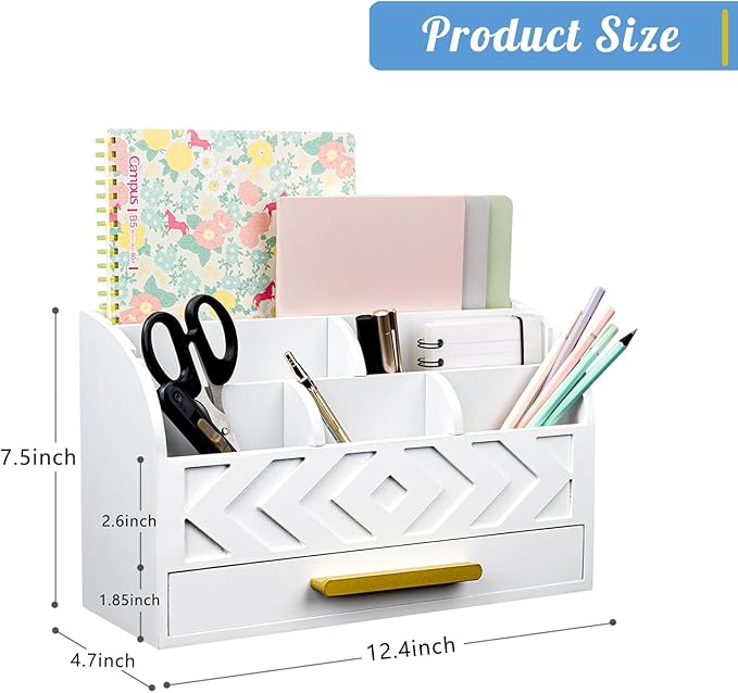Wooden Desk Organizer Mail Organizer Countertop, Desktop Organizer Mail Sorter Mail Holder Bill Organizer for Desk, Desk Organizers and Accessories for Women (White)-DeskoryOffice