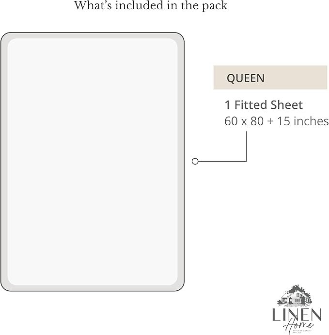 Linen Home 100% Cotton Percale Weave Fitted Sheet, Queen Size, Snow White - Image 6